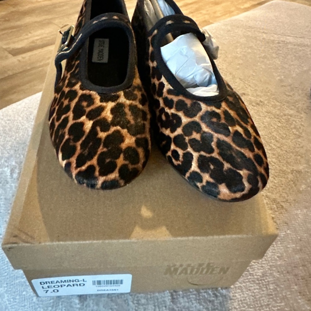 Steve Madden Leopard-Print Mary Jane Flats in Brown and Black